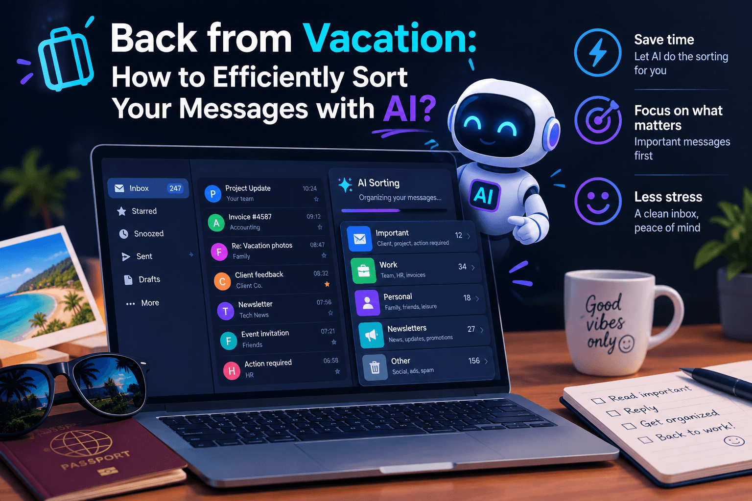 Back from Vacation: How to Efficiently Sort Your Messages with AI?