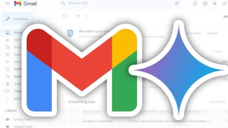 Logo Gmail (M coloré) et logo Gemini (étoile scintillante violette/bleue) fusionnent sur fond d'interface Gmail, symbolisant l'IA générative et l'expérience augmentée de la messagerie.