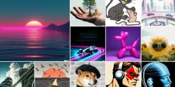 Collage d'images générées par IA : paysages, personnages, objets. Illustre la diversité de la création visuelle automatisée, du réel au virtuel.