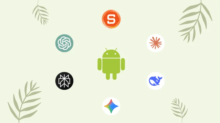 Logo Android central entouré d'icônes d'applications d'intelligence artificielle (ChatGPT, Perplexity, Socratic, Zapier, etc.). Représente l'IA Gratuite en 2026 pour le quotidien.